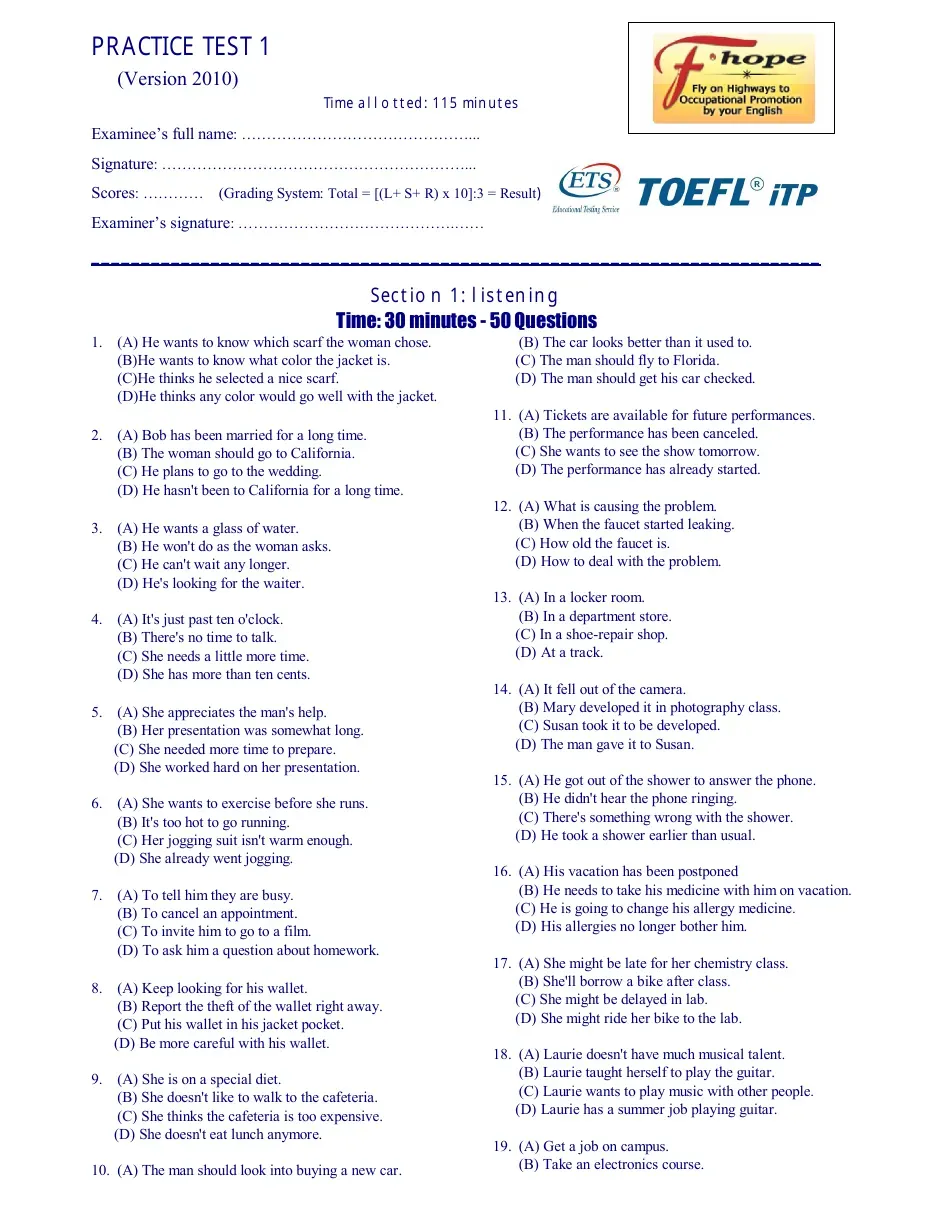 TOEFL iTP Practice (Test 1)