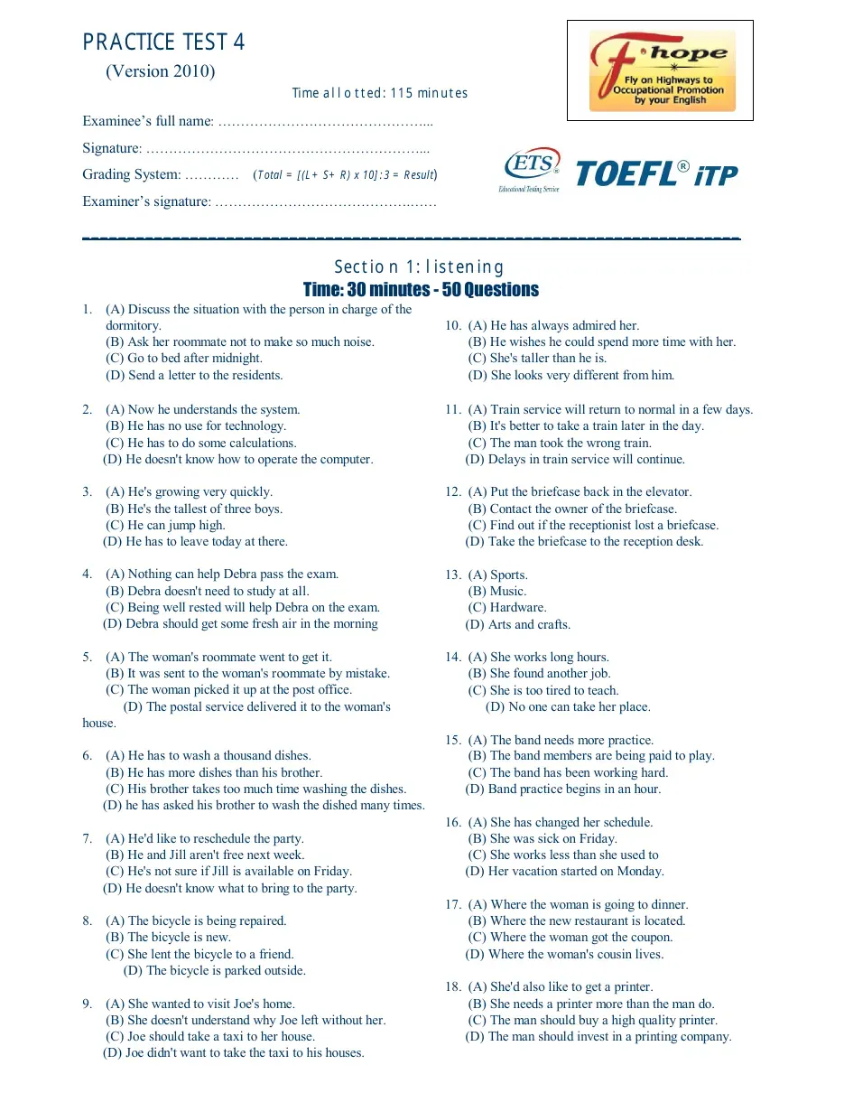 TOEFL iTP Practice (Test 4)