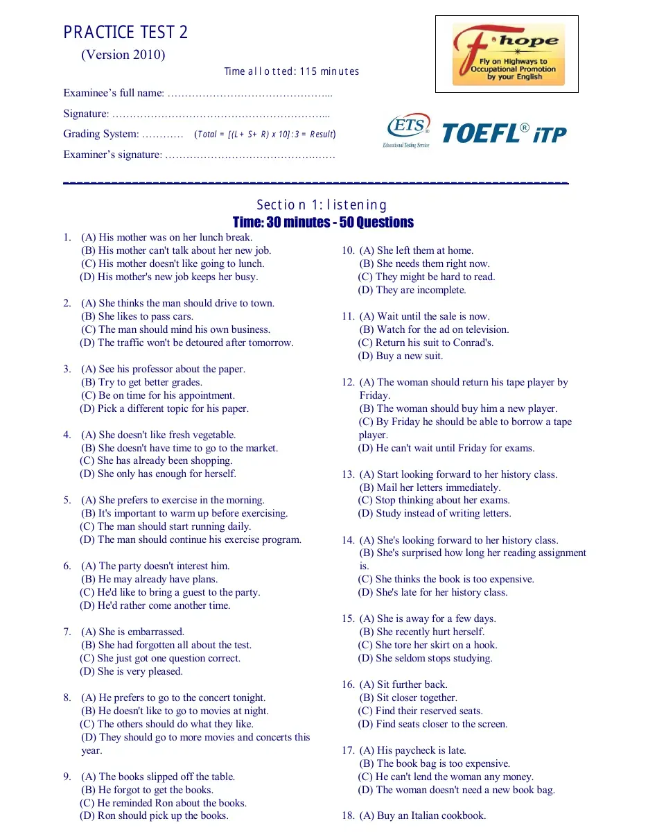 TOEFL iTP Practice (Test 2)
